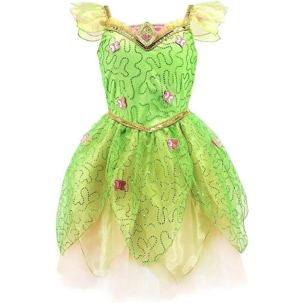 NWT Disney Store Peter Pan Tinker Bell Costume Dress sz 7 8 7/8